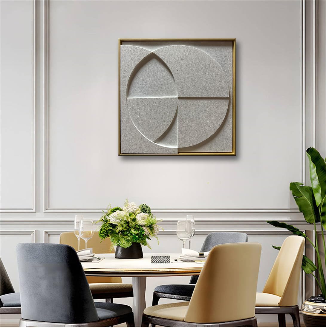 Slyart White Texture Wall Art, Handmade Abstract 3D Minimalist Plaster Paintings, Wabi-Sabi Wall Art 24x24 Inch Wall Decor