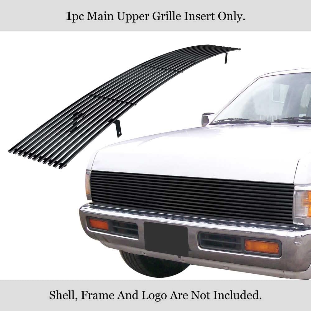 APS Compatible with Nissan Pickup 1986-1997 Main Upper Stainless Steel Black 8x6 Horizontal Billet Front Grill Grille Insert N85230J