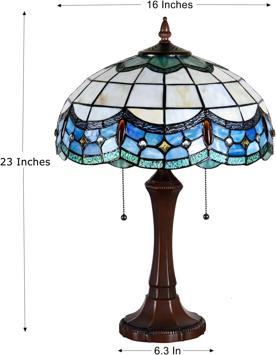 Tiffany Table Lamps 16' Wide Blue Stained Glass Bedside Lamp Victorian Reading 2 Lights Vintage Antique Desk Light Decor for Living Room Bedroom Home Office