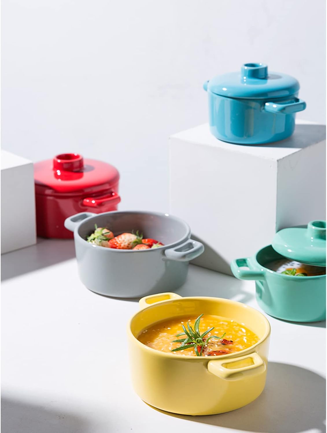 1100ml Ceramic Instant Noodle Bowl Kitchen Soup Salad Cereal Bowl With Lids And Non-slip Handle Ramen Bowsl For Dormitory Office - Blue Green (Color : Blue, Size : 1100ML)