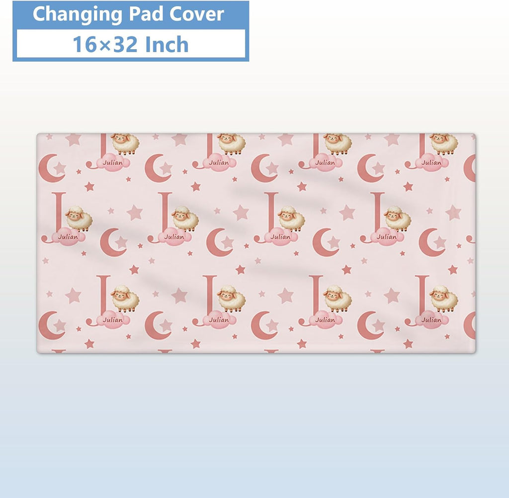 KAINSY Custom Crib Bedding Set, 5 Pcs Personalized Name Monogram Baby Crib Sets for Infants Toddlers, Pink Sheep Nursery Bedding Set for Boys Girls, Double Layer Baby Bedding Sets Customized Gifts