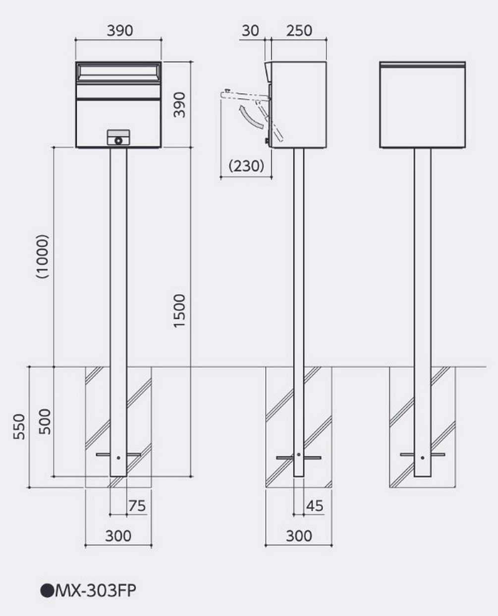 Tajima Metal Work Mailbox MX-303FP Body Depth 15.4 inches (39 cm), Body Height 11.0 inches (28 cm), Body Width 15.4 inches (39