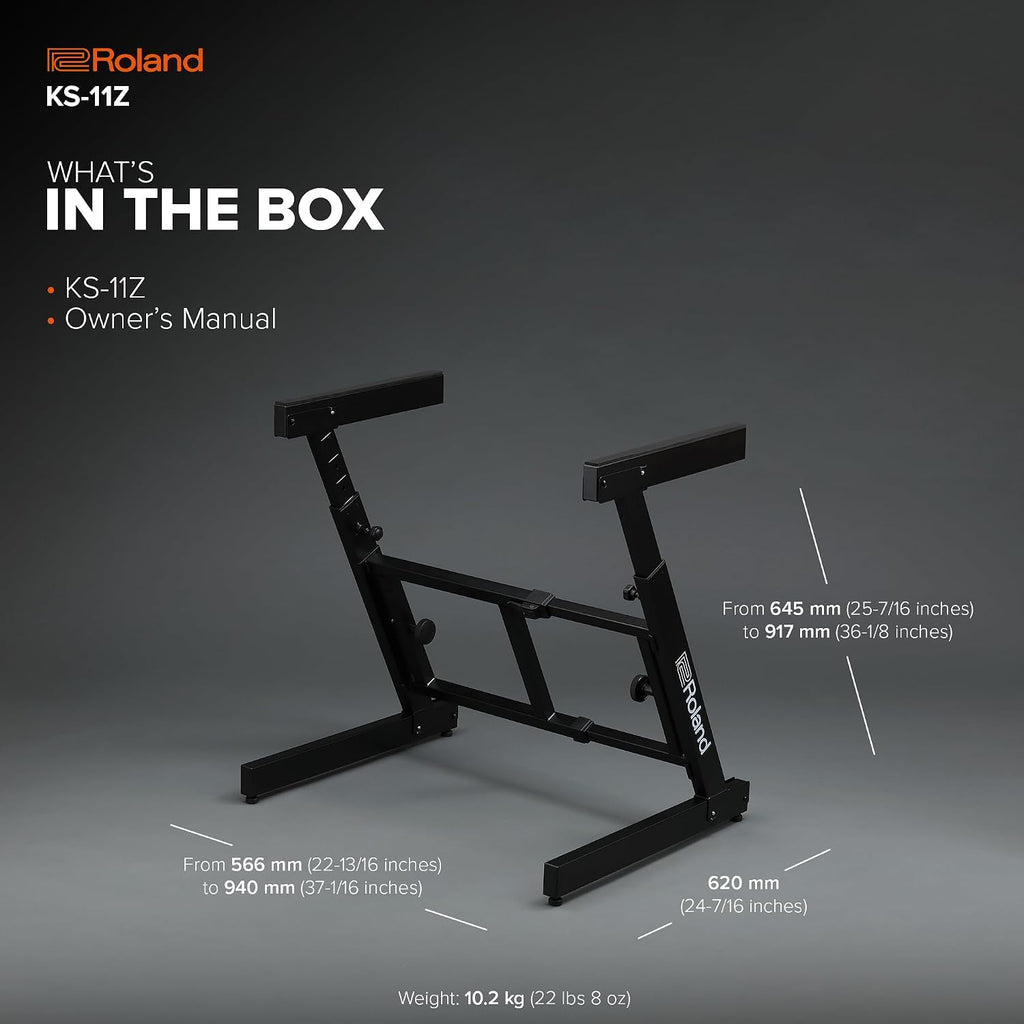 Roland KS-11Z Keyboard Stand | Heavy-Duty Z-Stand with Wide Adjustment Range for 88-Note Stage Pianos & Other Keyboards | Foldable Padded Support Arms | Easy Transport & Storage