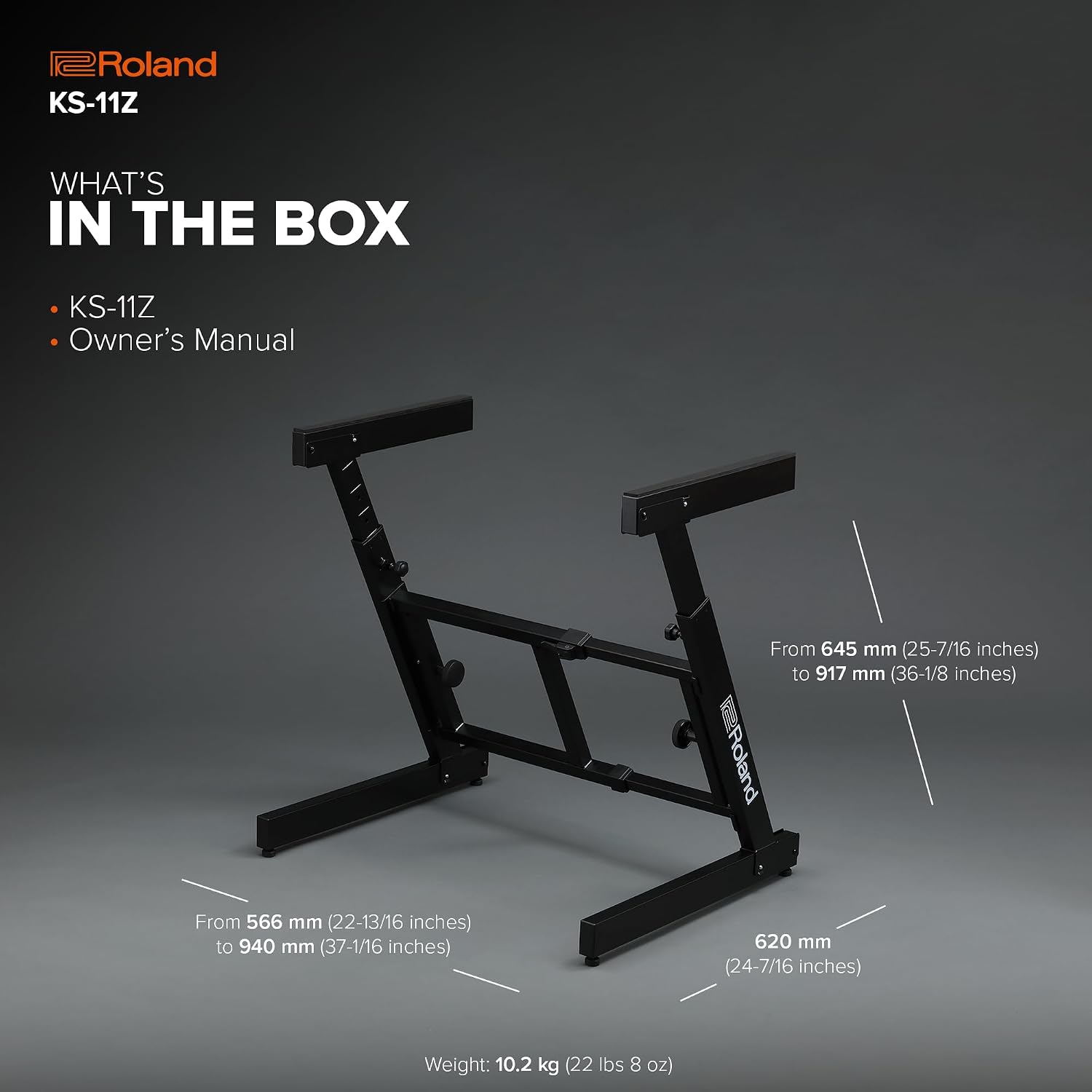 Roland KS-11Z Keyboard Stand | Heavy-Duty Z-Stand with Wide Adjustment Range for 88-Note Stage Pianos & Other Keyboards | Foldable Padded Support Arms | Easy Transport & Storage