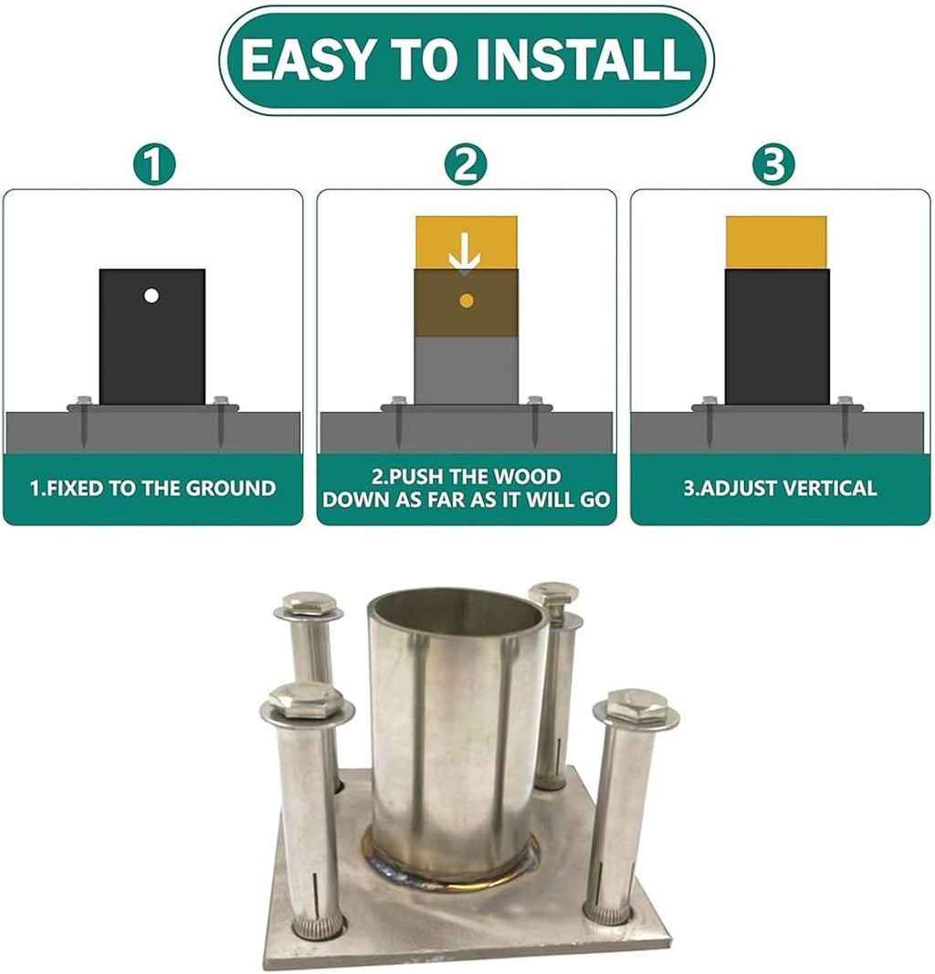 Post Base 2x2 4x4 6x6 8x8 Wood to Concrete, Strong Tie Post Sleeve Surface Mount Kit/Porch Mailbox Fence Column Protector/Round Anchor, 2/3/ 4/5/ 6/10/ 12 Pcs(6pcs,Dia 100 mm/3.9 in)
