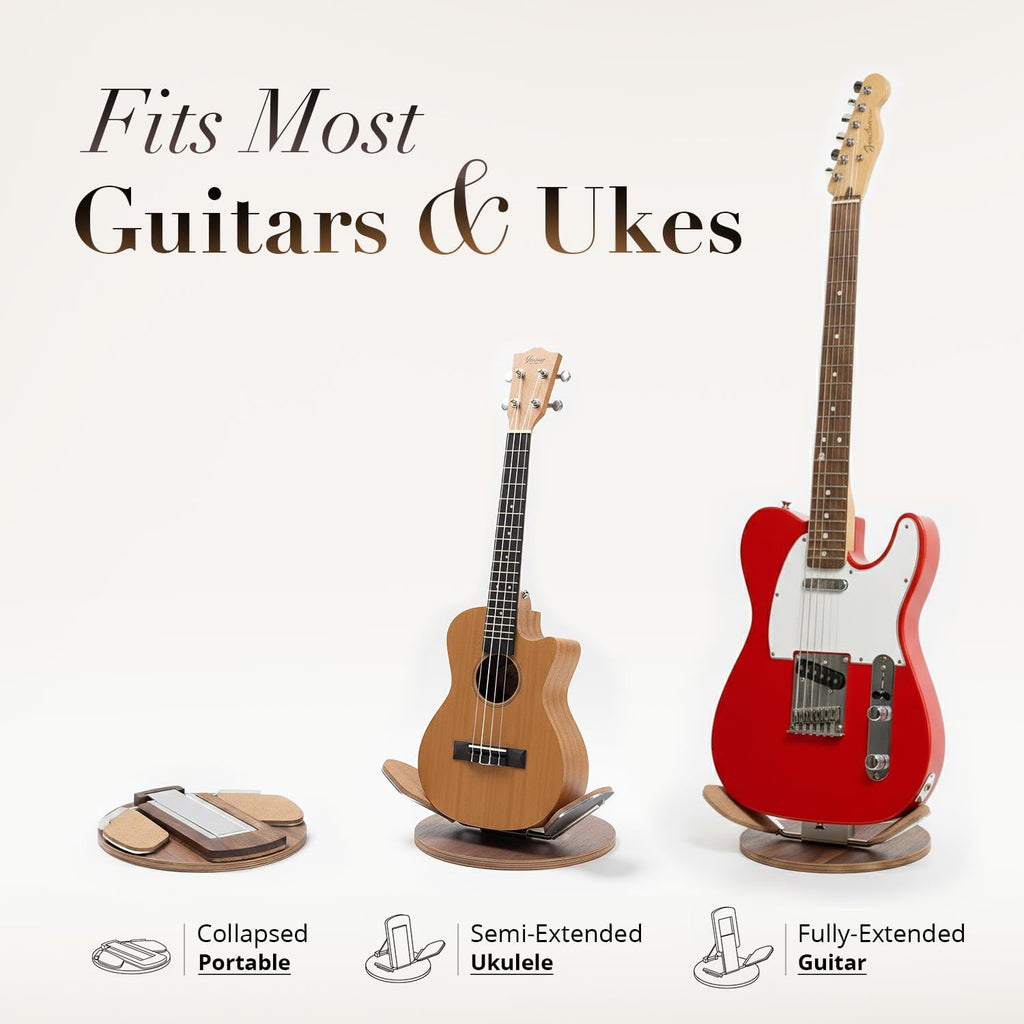 NordicStand Foldable Wooden Guitar Stand – Universal Floor Stand for Acoustic, Electric, Bass & Ukulele | Portable, Foldable & Eco-Friendly (Stained Oak)