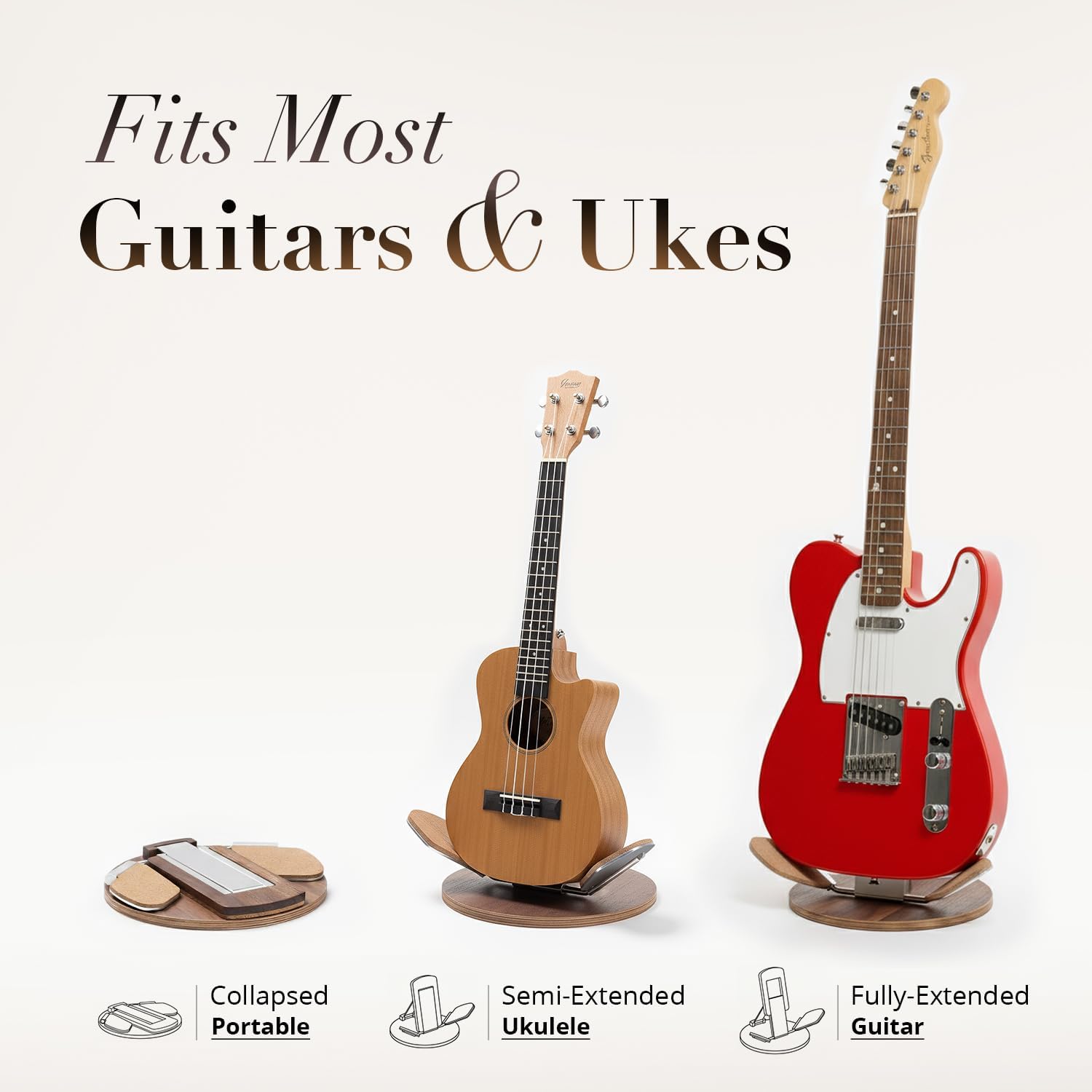 NordicStand Foldable Wooden Guitar Stand – Universal Floor Stand for Acoustic, Electric, Bass & Ukulele | Portable, Foldable & Eco-Friendly (Stained Oak)