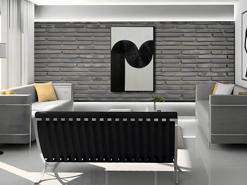 Black Framed Arch Wall Art Black and White 3D Textured Painting Modern Abstract Wabi Sabi Wall Decor Minimalist Wall Painting for Living Room Bedroom