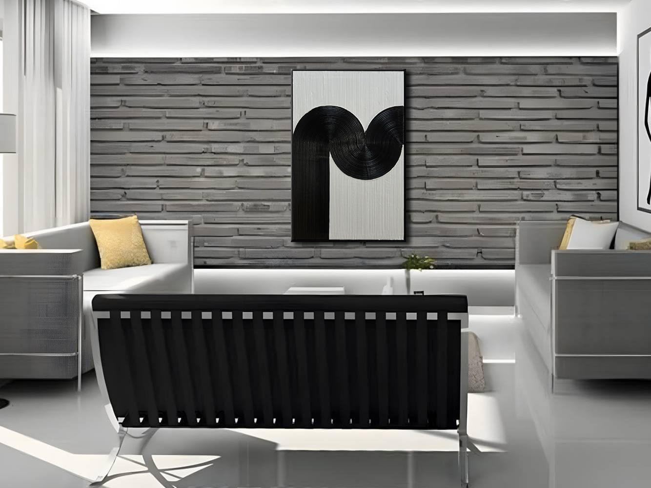 Black Framed Arch Wall Art Black and White 3D Textured Painting Modern Abstract Wabi Sabi Wall Decor Minimalist Wall Painting for Living Room Bedroom