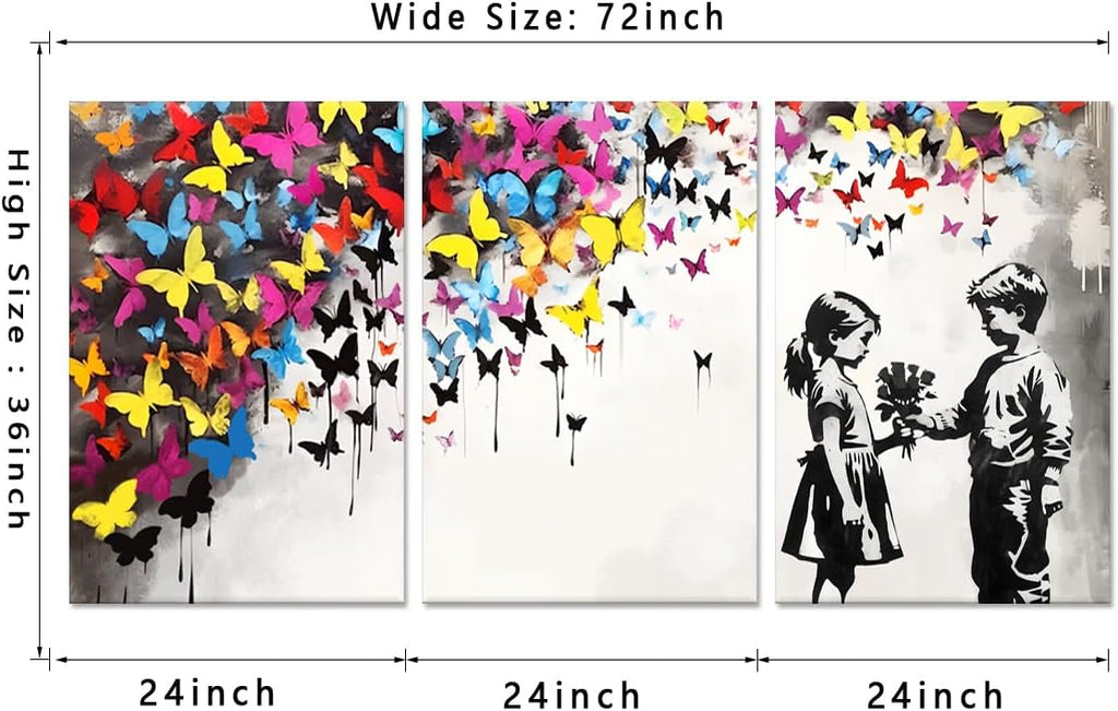 Novatique Banksy Street Wall Art Graffiti Canvas Wall Art Colorful Painting Wall Decor Graffiti Art Butterfly Posters for Living Room Bedroom,24' x 36' x 3pcs