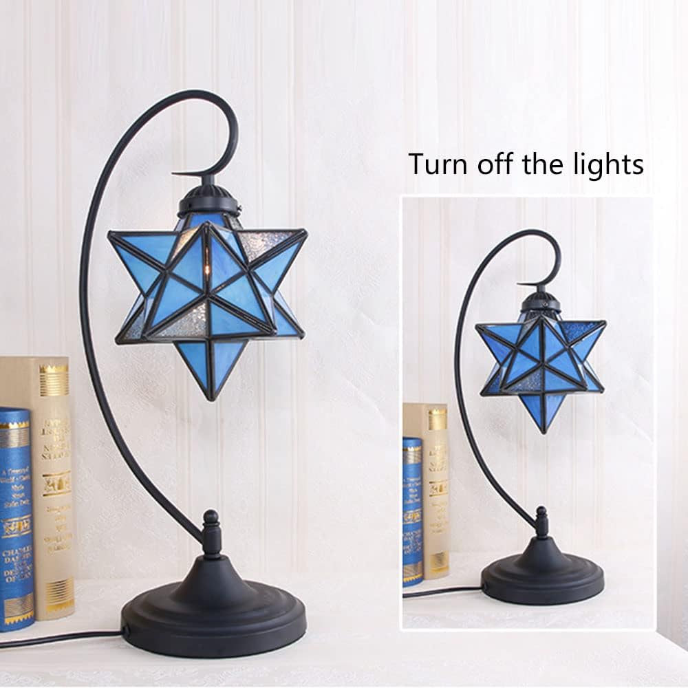 Glass Table Lamp Creative Star Table Light Modern Indoor Desk Light with Plug Bedroom Living Room Hotel Office Table Lamp Bedside Lights Black Metal Base