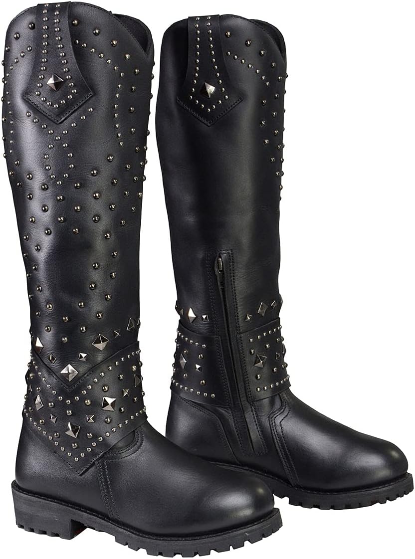 Milwaukee Leather MBL9371 Women's Black 18-Inch Leather Studded and Riveted Western Style Motorcycle Boots - 5
