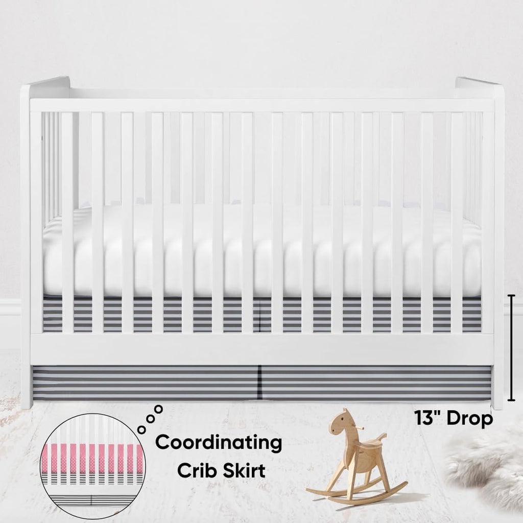 Bacati Elephants Crib Bedding & Nursery Decor Set 10 pc Crib Bedding Set with 2 Crib Fitted Sheets (Pink Fuchsia Gray)