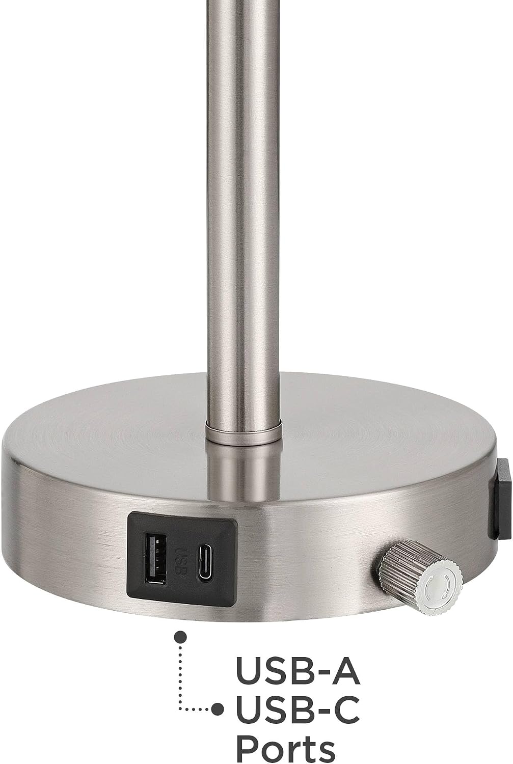 360 Lighting Trotter 23.75' High Set of 2 Modern Table Lamps with Dimmable USB Charging Ports A+C and AC Power Outlet Brushed Nickel White Fabric Cylinder Living Room Desk Bedroom House Bedside Home