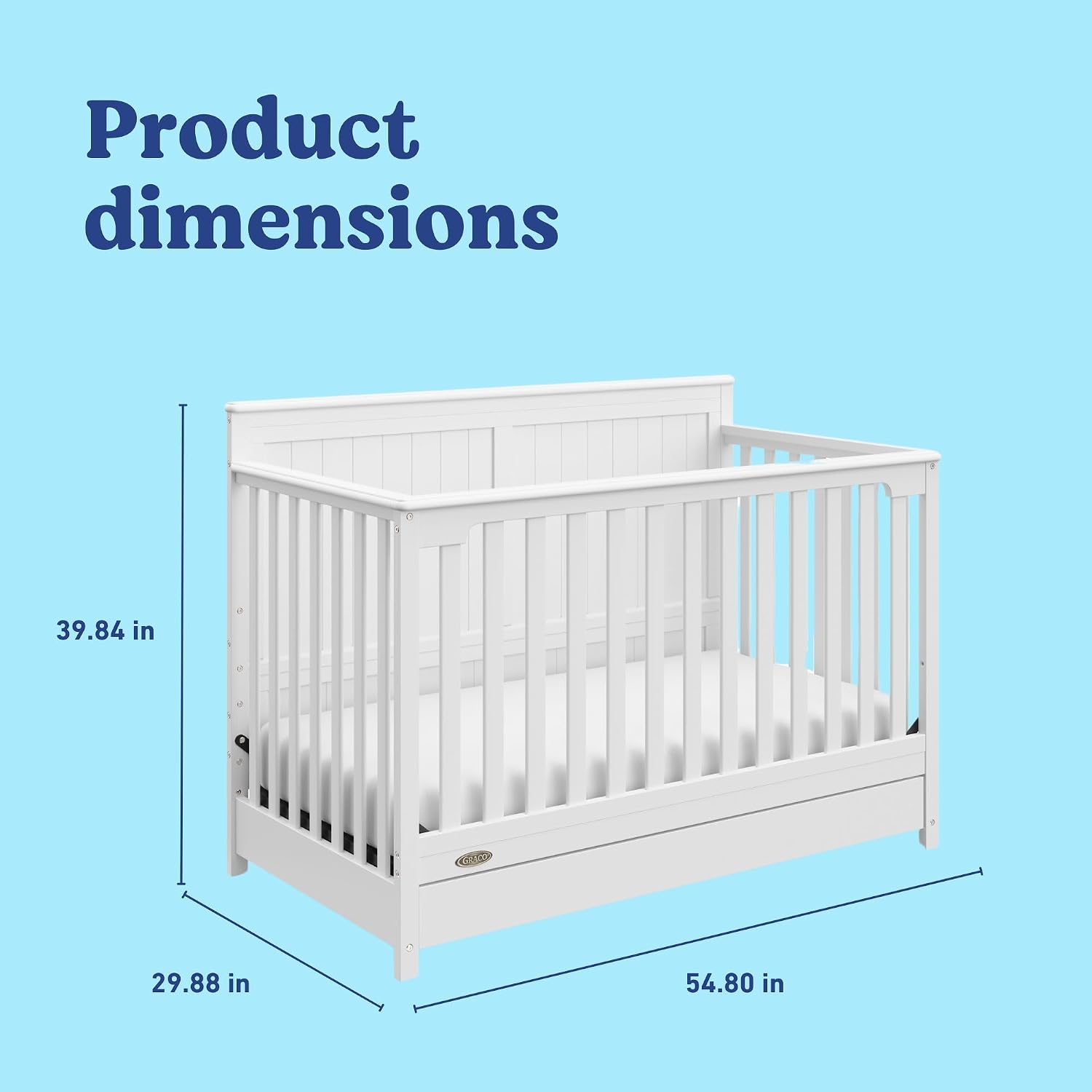 Graco Hadley 5-in-1 Convertible Crib with Drawer – GREENGUARD Gold Certified, Fits Standard Crib Mattress, Converts to Toddler Bed, Daybed and Full Bed, 4 Adjustable Mattress Heights (White)