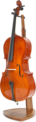 Cello Stand with Bow Holder, Handcrafted Zebra Grain Wood Floor Stand for 4/4 Full-Size and 1/2, 1/4, 3/4, 1/8, 7/8 Cello Home and Studio Display