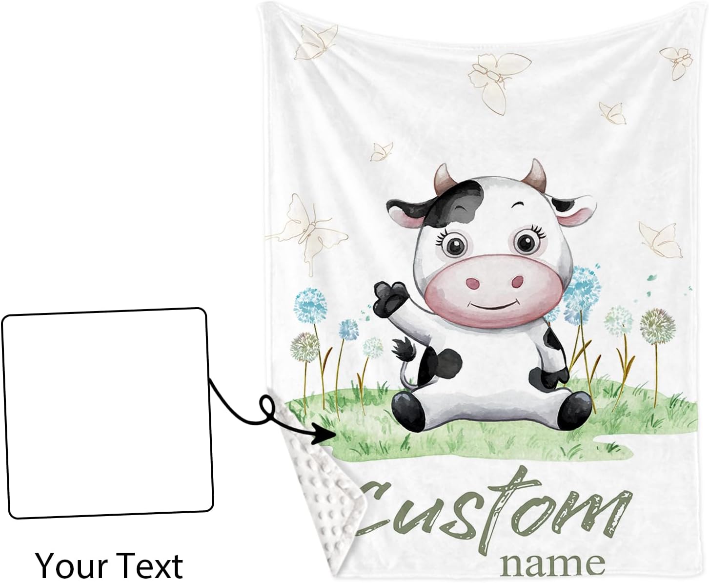 Personalized Baby Crib Bedding Set, 5-Piece Cows Design Baby Crib Sets with Custom Name, Toddler Double Layer Blanket Fitted Sheets Changing Pad Cover Rug Wall Art Set, Charming Nursery Decor