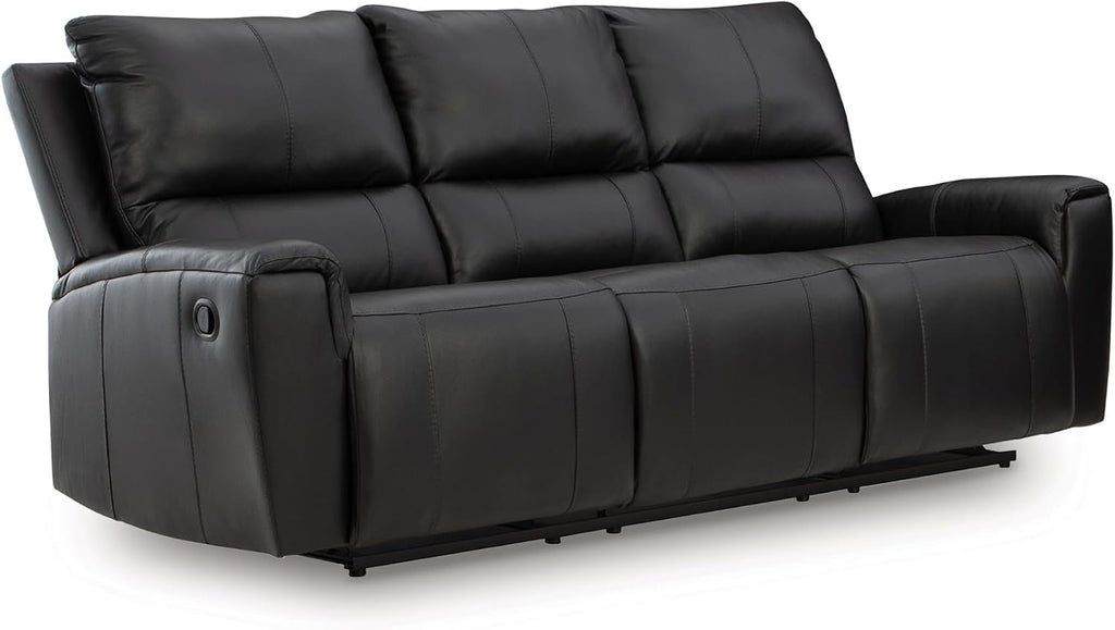 Signature Design by Ashley Glassmere Contemporary Dual-Sided Leather Match Reclining Sofa with Position Lock, Black