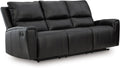 Signature Design by Ashley Glassmere Contemporary Dual-Sided Leather Match Reclining Sofa with Position Lock, Black