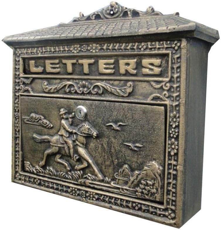 Outdoor Mailbox Retro Vintage Wall Mounted Mail Box Post Box Secure Letterbox Outside Mailboxes with Retro Writing Stationery Paper