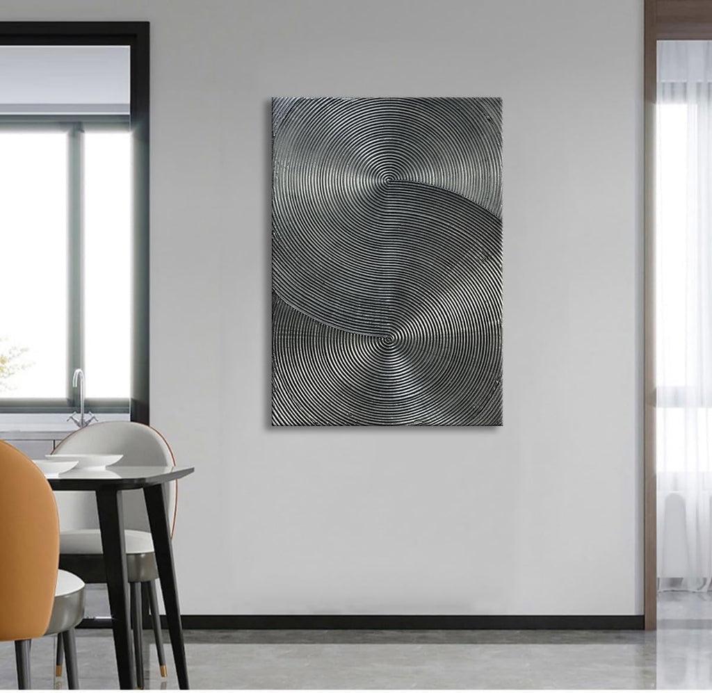 Slyart Handmade Modern Abstract Painting 3D Texture Wall Art 28x40 inches Minimalist Silver Gray Artwork Vertical Painting on Canvas Wall Decor