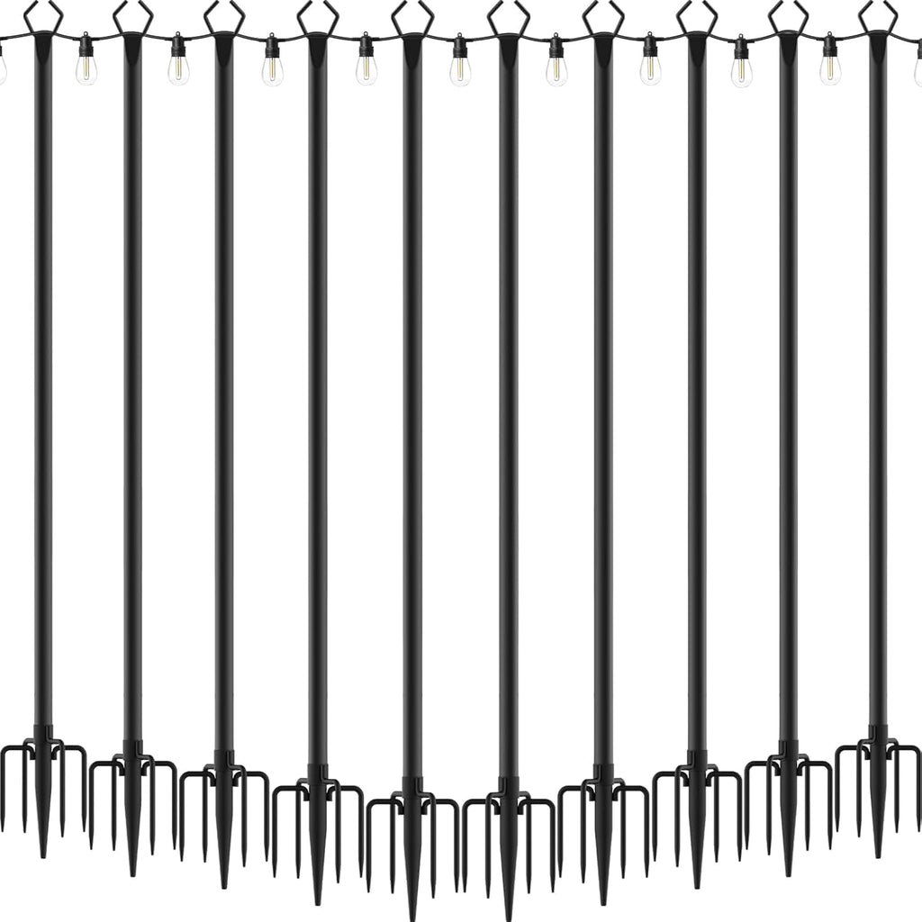 10 Pack 10 ft Heavy Duty Metal String Light Poles Adjustable Outdoor Lighting Stand for Patio,Backyard,Garden,Party & Wedding Rustproof & Sturdy with Hooks