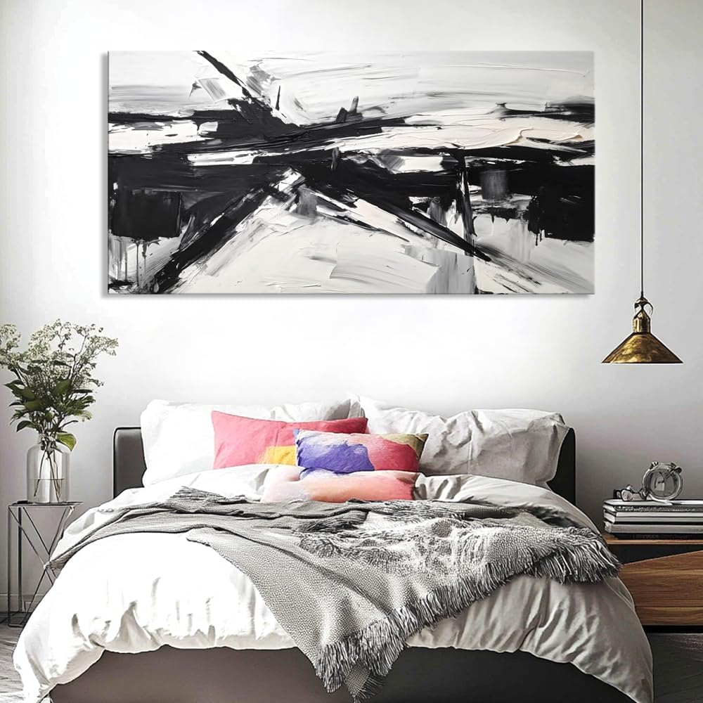 liysawg Wall Art Abstract Canvas Painting Black and White Modern Artwork for Living Room Bedroom Dining Room Home Office Decor 71'x36'