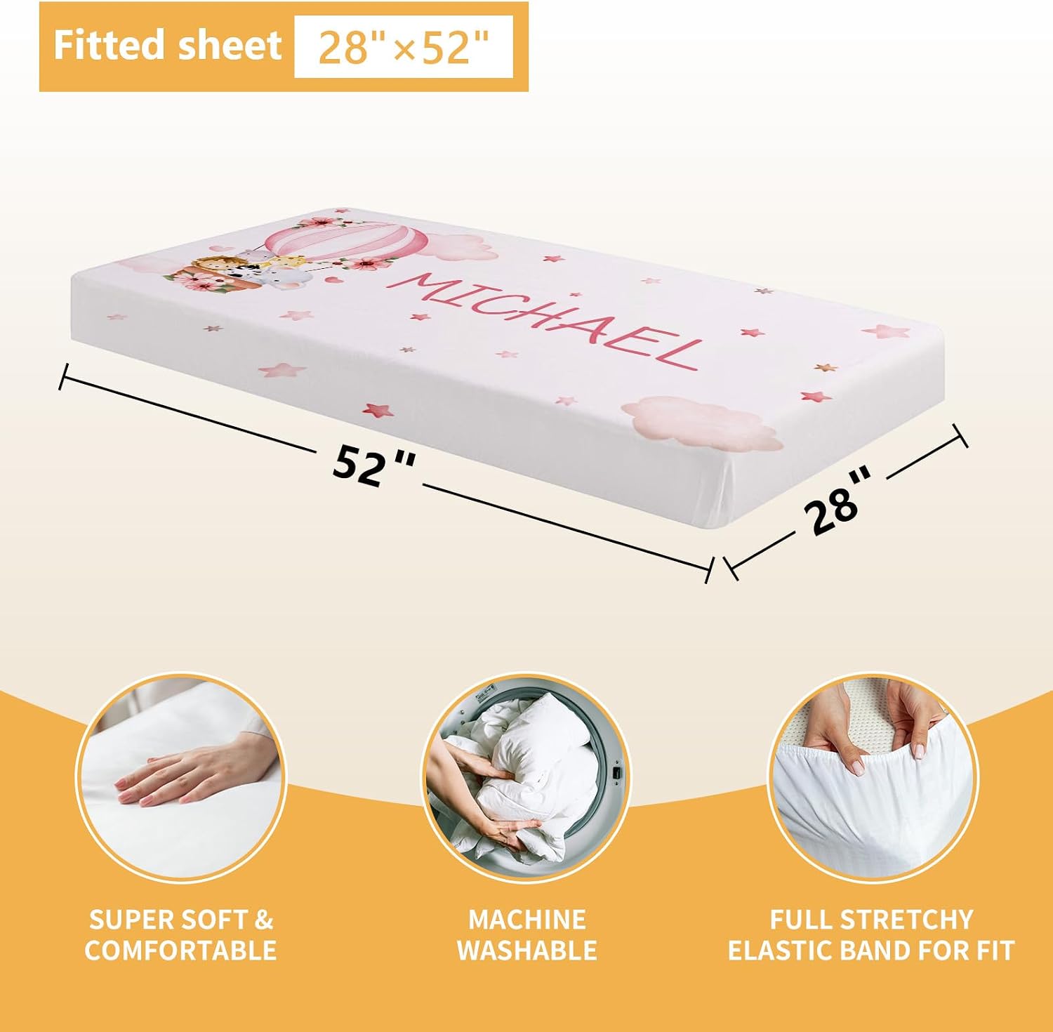Terwex Personalized Baby Bedding Set, 5 Pcs Custom Infants Bedding Set with Infant Name, Double Layer Crib Set for Boys Girls, Customized Gifts for Nursery Toddlers Baby Shower, Hot Air Balloon Animal