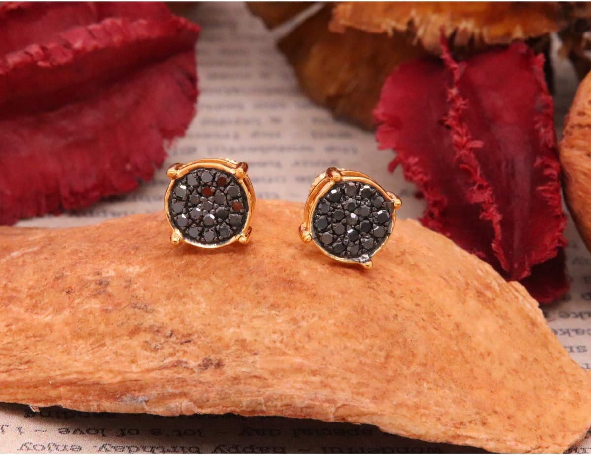 Dazzlingrock Collection - 0.25 Carat (ctw) 18K Gold Plated Sterling Silver Round Black Diamond Ladies Stud Earrings 1/4 CT