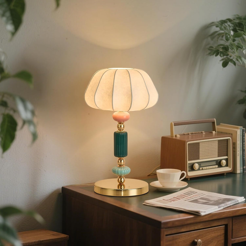 Modern White Fabric Table Lamp Plug in Metal Base Desk Light with Plug Cord Switch for Bedroom Bedside Living Room