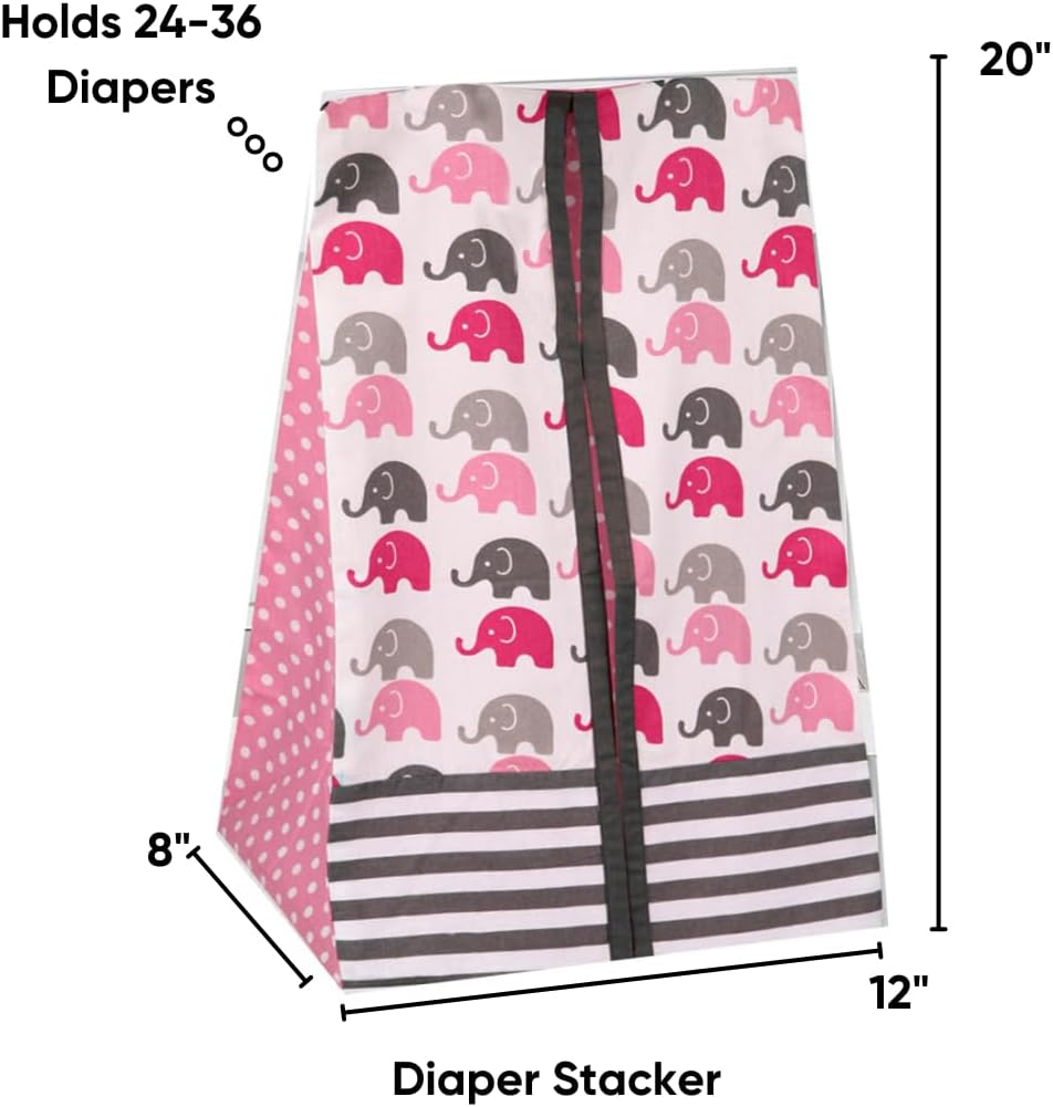 Bacati Elephants Crib Bedding & Nursery Decor Set 10 pc Crib Bedding Set with 2 Crib Fitted Sheets (Pink Fuchsia Gray)