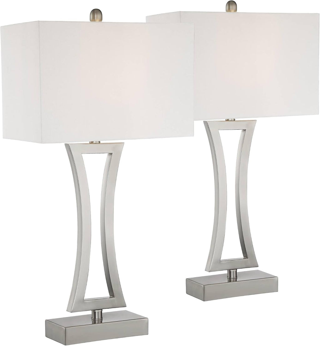 360 Lighting Roxie 31' Tall Large Modern End Table Lamps Set of 2 with Smart Sockets Brushed Nickel Finish Sculptural Metal Living Room Bedroom Bedside Nightstand House Office Off-White Shade