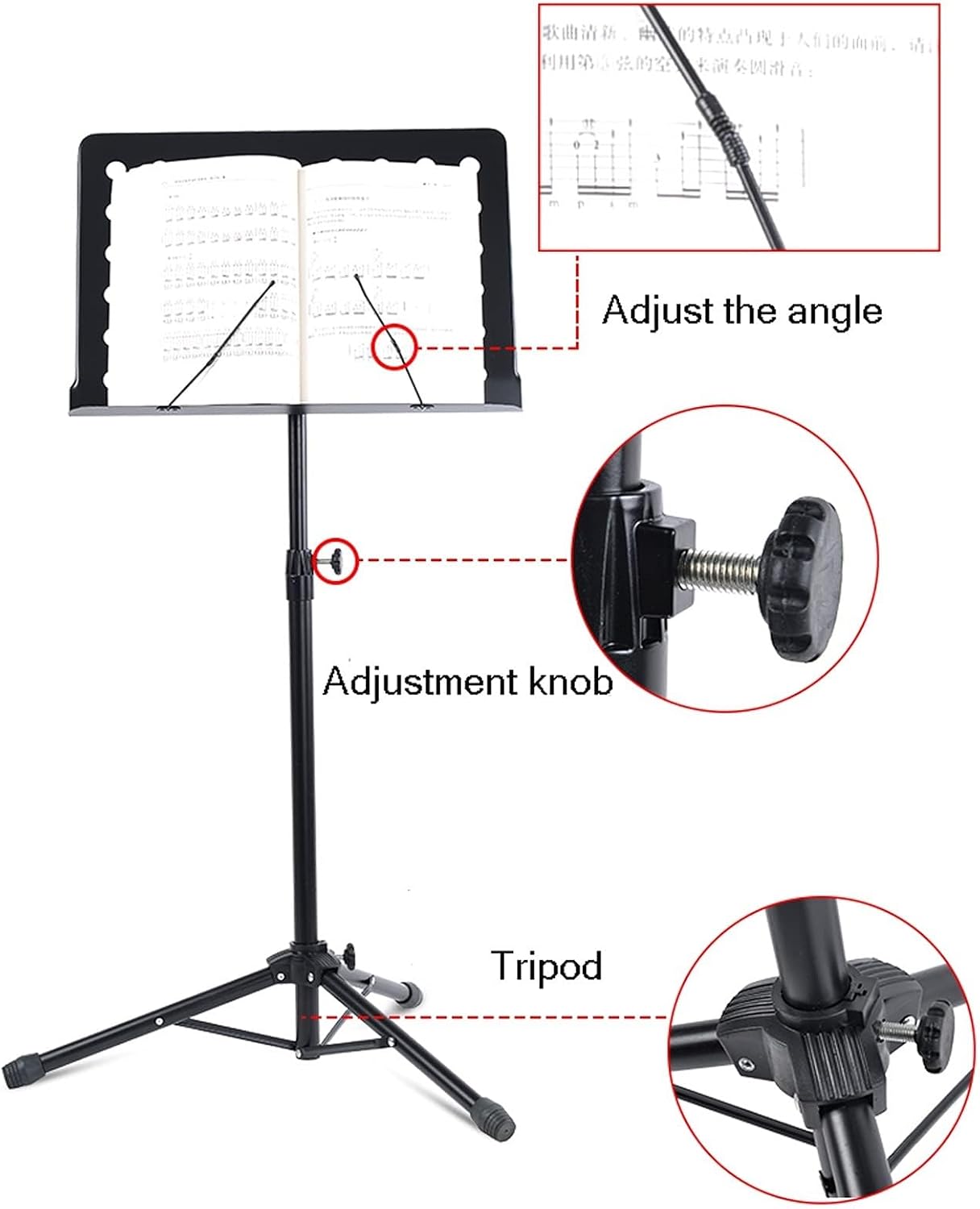 2 in 1 Dual-Use Folding Sheet Music Stand, Music Clip Holder Music Holder,with Waterproof Carrying Bag, for Violin Orchestra Conductor,Black (Silver)