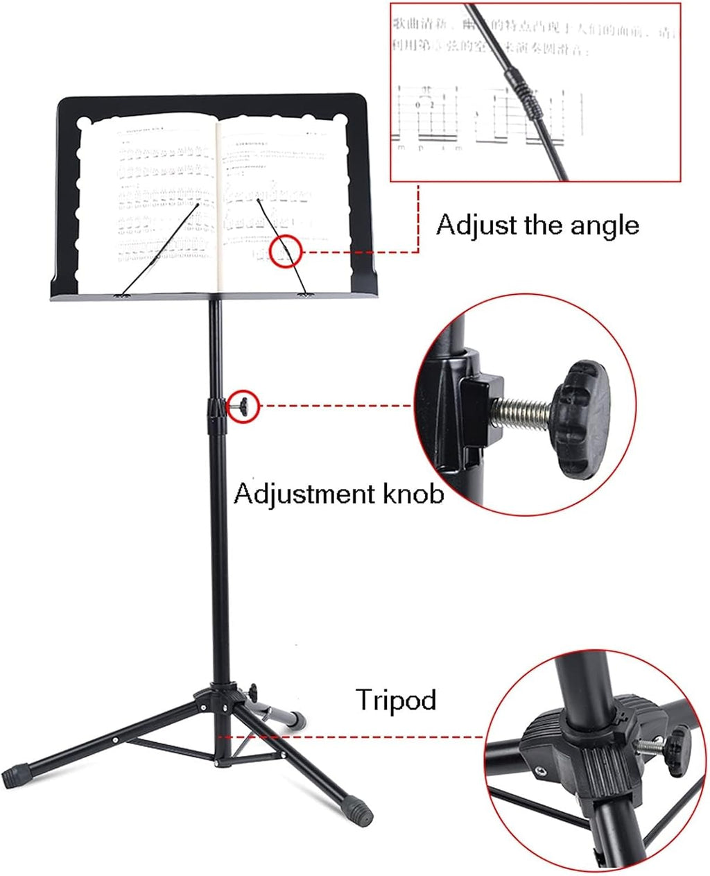 2 in 1 Dual-Use Folding Sheet Music Stand, Music Clip Holder Music Holder,with Waterproof Carrying Bag, for Violin Orchestra Conductor,Black，Black