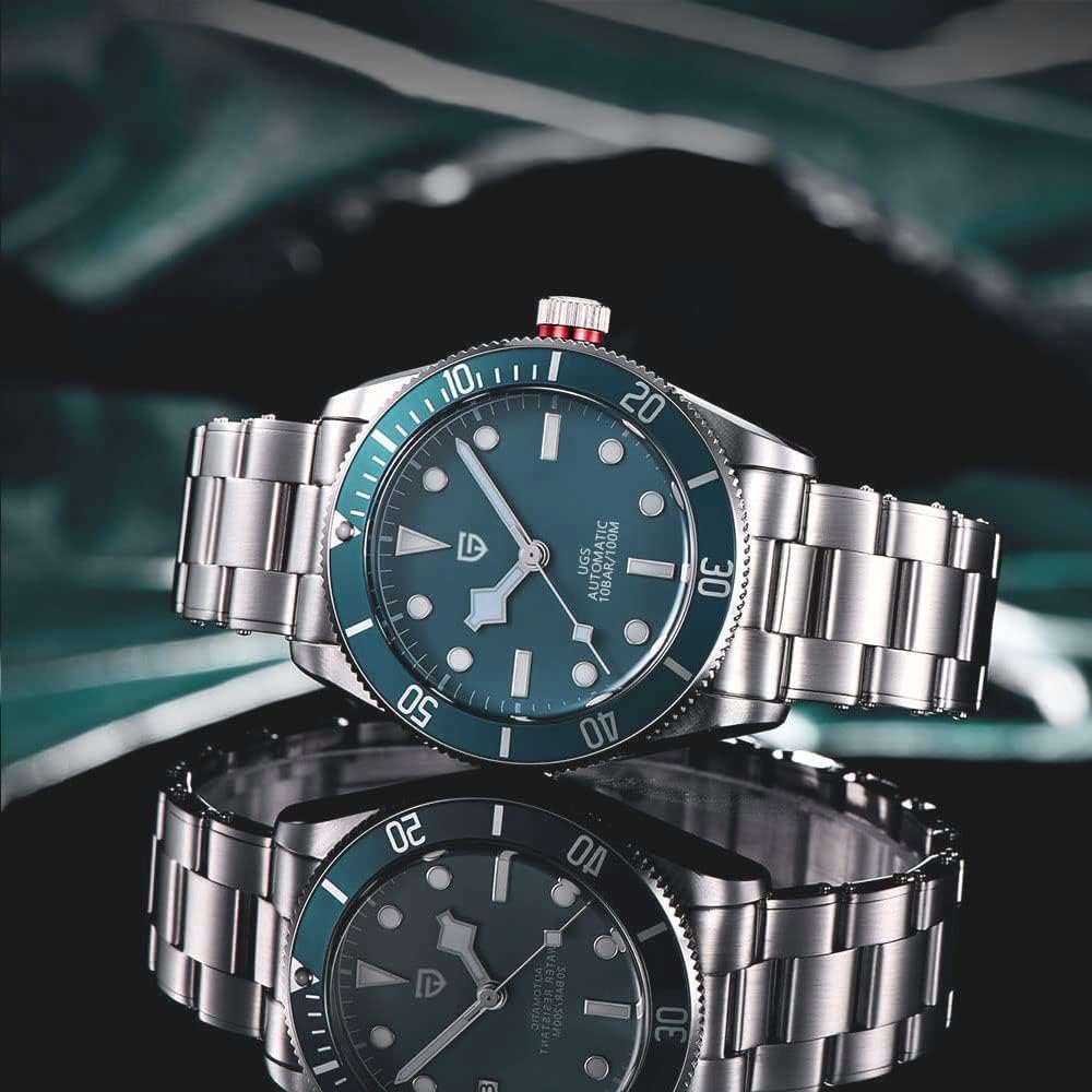 HaiQin Pagani Design 1671 V2 Classic Men's Automatic Watches Japanese NH35A Self-Winding Movement 100M Waterproof Mechanical Watch, Stainless Steel Aluminum Bezel Fashion Business Luminous Watch Date