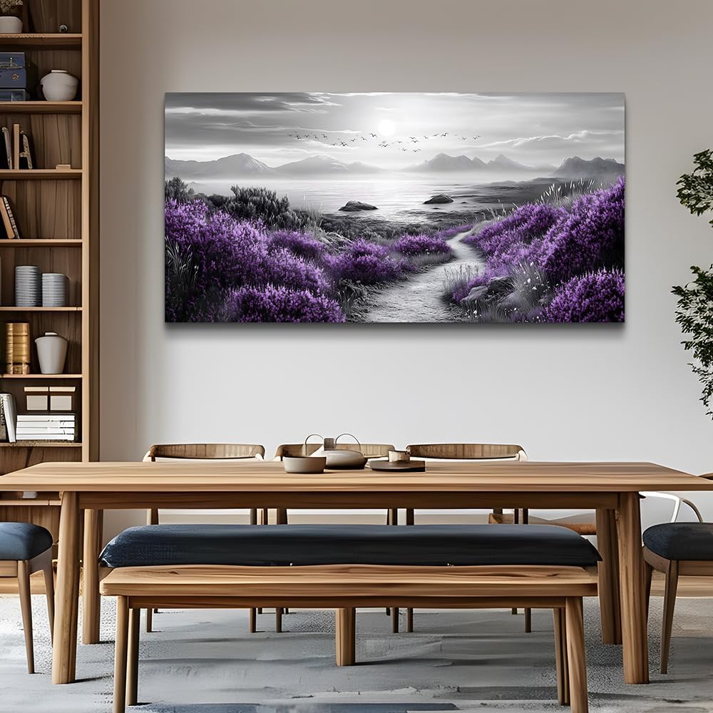 FUHAIHUA Canvas Wall Art For Living Room Large Wall Decor For Office Bedroom Decorations Purple Flowers Landscape Pictures Black And White Painting Artwork Wall Mural Aesthetic Home Decor 30x60 In