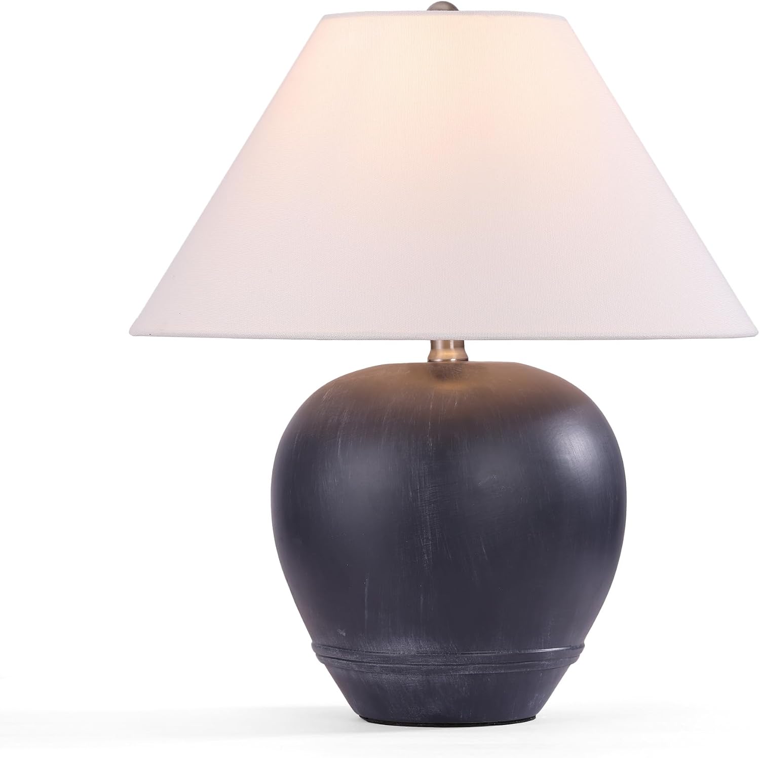 Farmhouse Ceramic Table Lamp, 18' Rustic Table Lamp with Linen Shade, ‎Bedside Nightstand Lamps for Bedroom, Living Room, E26 Socket, Black