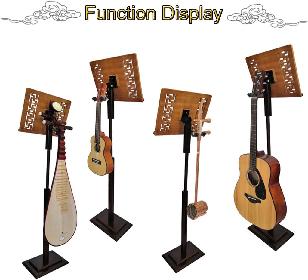 Portable Lightweight Music Stand, Two-in-one Dual-use Bamboo Book Stand, Sheet Music Stand with Violin Hanger, The Surface is Painted to Prolong The Service LIF