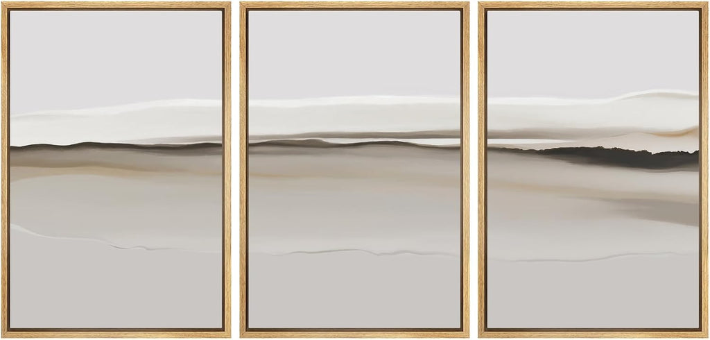 SIGNFORD Framed Canvas Print Wall Art Set Neutral Abstract Landscape Soft Earthy Gradients Illustrations Modern Art Relax/Calm for Living Room, Bedroom, Office - 24'x36'x3 Natural