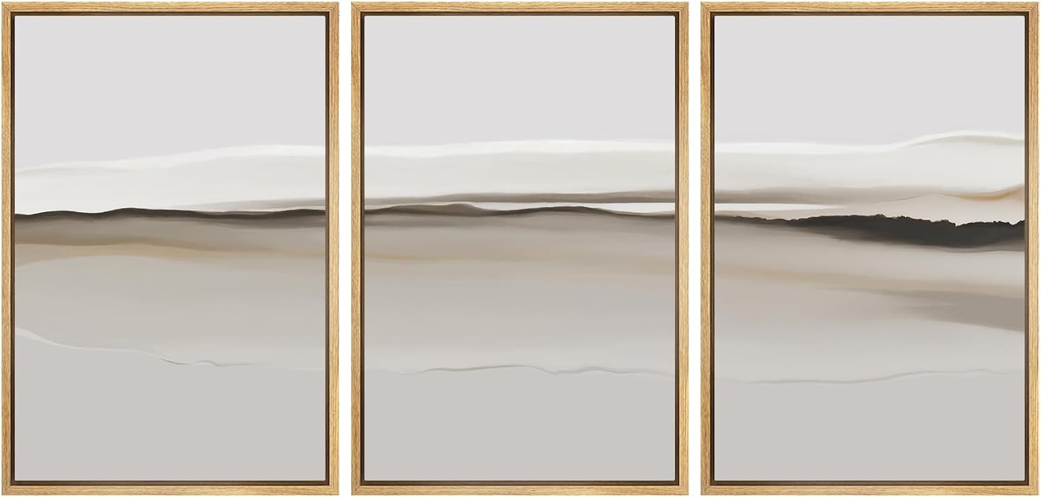 SIGNFORD Framed Canvas Print Wall Art Set Neutral Abstract Landscape Soft Earthy Gradients Illustrations Modern Art Relax/Calm for Living Room, Bedroom, Office - 24'x36'x3 Natural