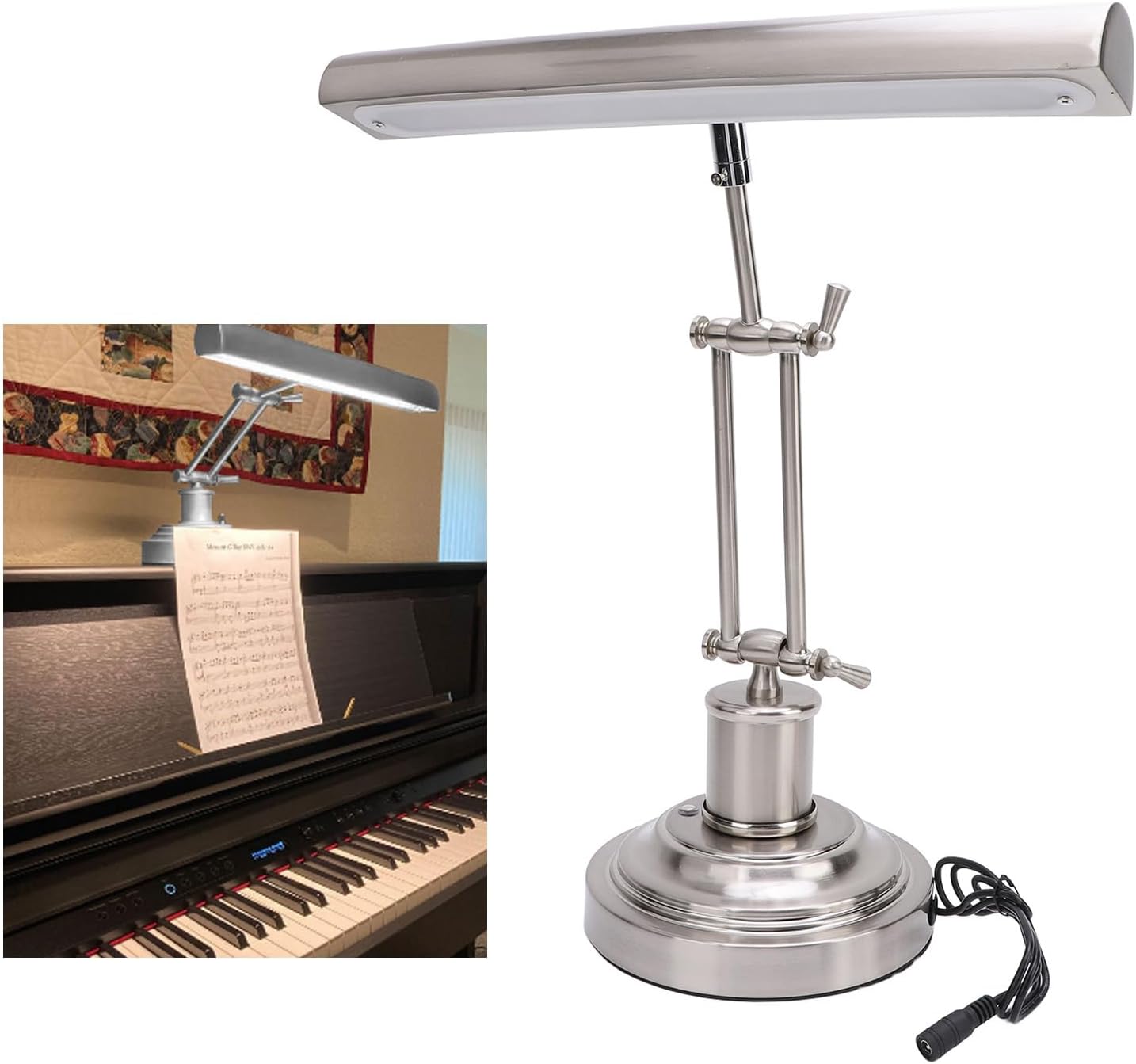 ASHATA Super Bright Music Stand Light, Musicians Piano Light 3000K to 6000K 3 Color, 85 CRI 12W Piano Lamp for Sheet Music Piano Voilin Orchestra Podium, Touch Control (US Plug)