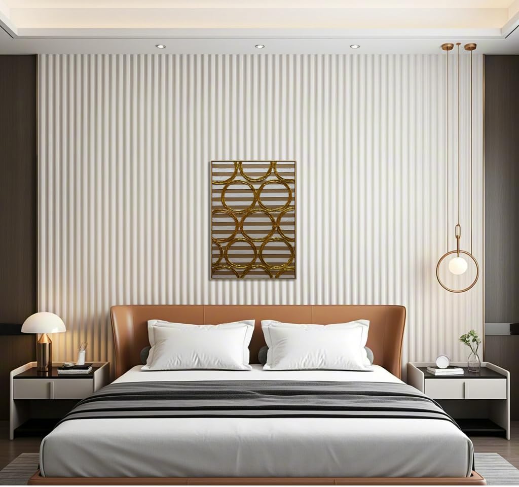 Boiee Art,24x36Inch Hand Painted Abstract Artwork Textured Geometric Golden Circle Oil Painting Acorn Brown Minimalist Wall Art for Home Walls