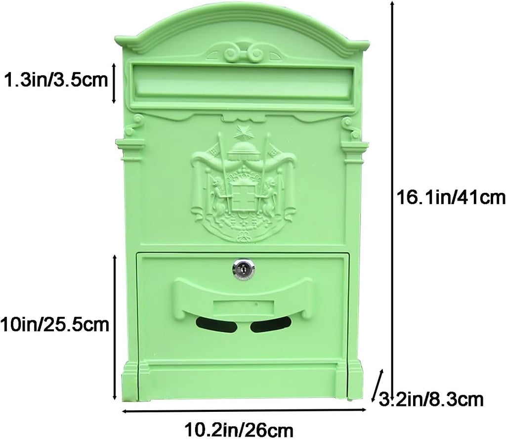 Mailboxes for Outside, Wall Mount Locking Mailbox, Vintage Large Capacity Mail Box, Security Mail Letter Metal Mailbox, for Outside(Green)