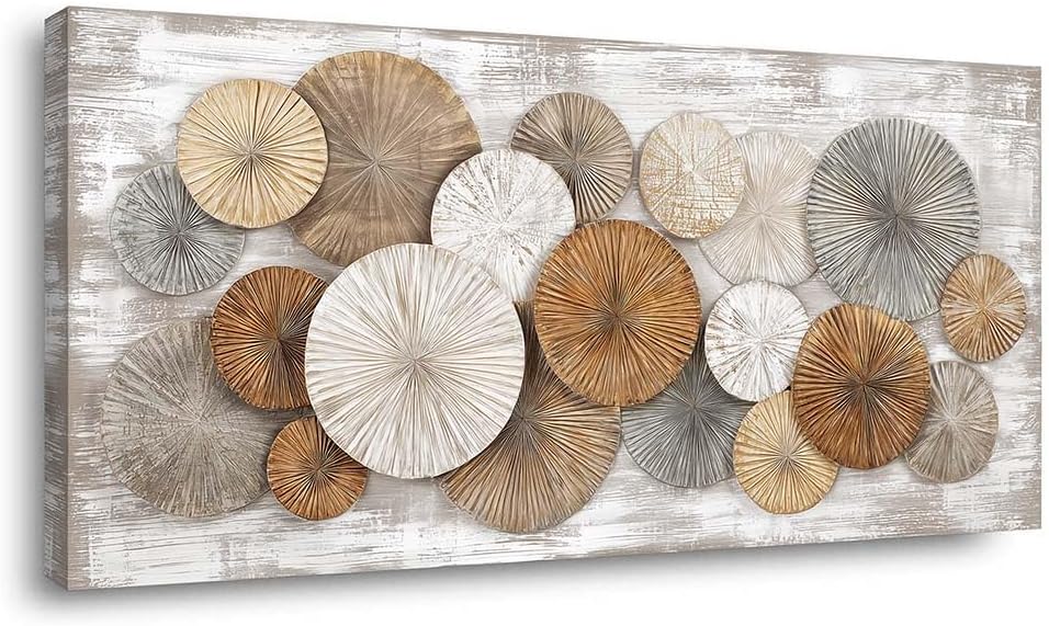 Abstract Vintage Canvas Wall Art 58x28 Inch – Extra Large Circle Textured Painting Horizontal Gallery Wrapped Canvas Print Geometric Decor Artwork for Living Room Bedroom Bathroom