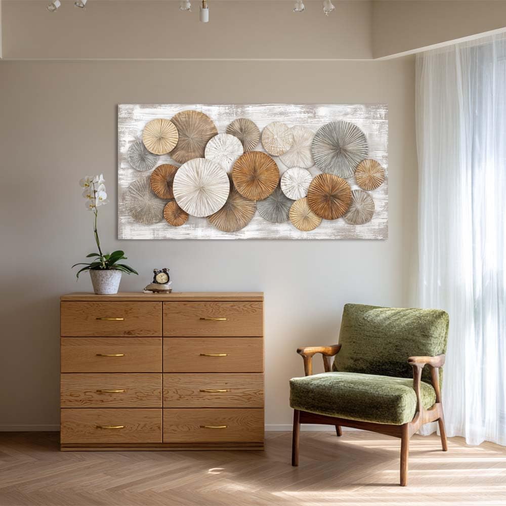 Abstract Vintage Canvas Wall Art 58x28 Inch – Extra Large Circle Textured Painting Horizontal Gallery Wrapped Canvas Print Geometric Decor Artwork for Living Room Bedroom Bathroom