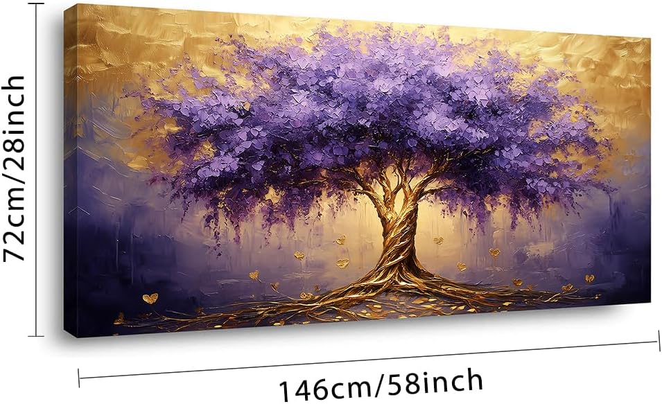 Calming Tree of Life Wall Art for Living Room Office Purple Brown Canvas Painting Prints Large Nature Plant Artwork Home Family Bedroom Decor (28x58 Inches)