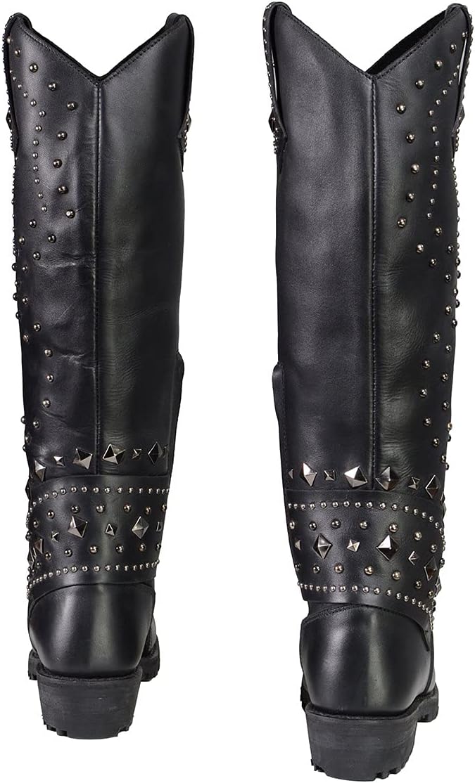Milwaukee Leather MBL9371 Women's Black 18-Inch Leather Studded and Riveted Western Style Motorcycle Boots - 5