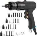 Pneumatic Rivet Nut Gun with 4 Gun Heads 10-24' 1/4' 5/16' 3/8' Air Rivet Nut Pull Setter Tool Industrial Grade Adjustable Speed Pull Rivnut Gun Professional Riveting Machine