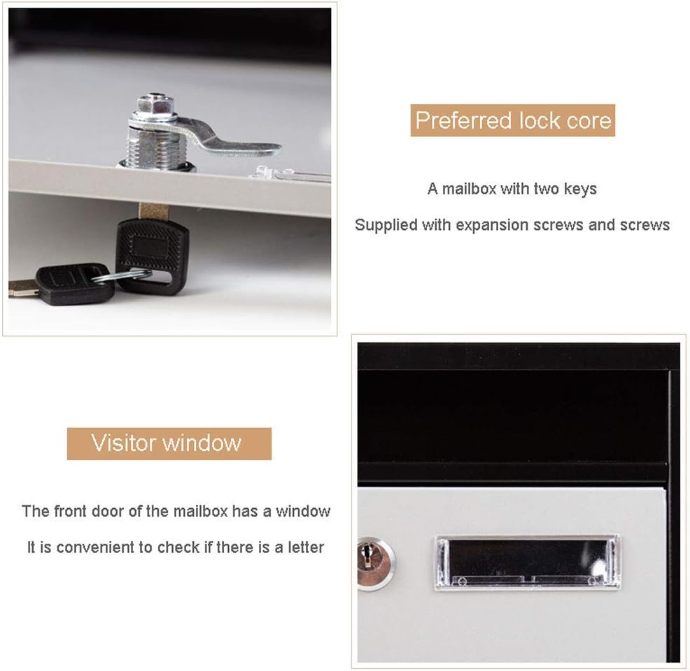 Design Mailbox,Letterbox Metal 3 Colours,Post Mail Secure,Steel Square Letter Mail Post Box Wall Mountable Lock,Outdoor Premium Wall Mounted Lockable Mail Box,Waterproof Letter Box