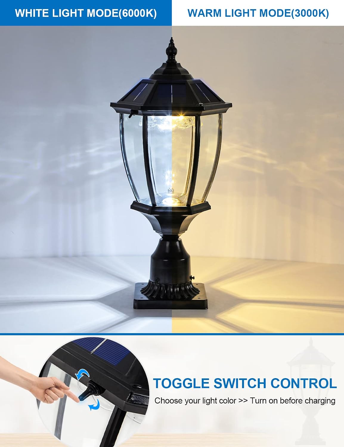 Solar Outdoor Lamp Post Light with Dusk to Dawn Photocell, Waterproof Oil-Rubbed Black Pillar Light with Clear Glass, Aluminum Solar Pole Lamp with Pier Mount for Porch, Yard. Pathway